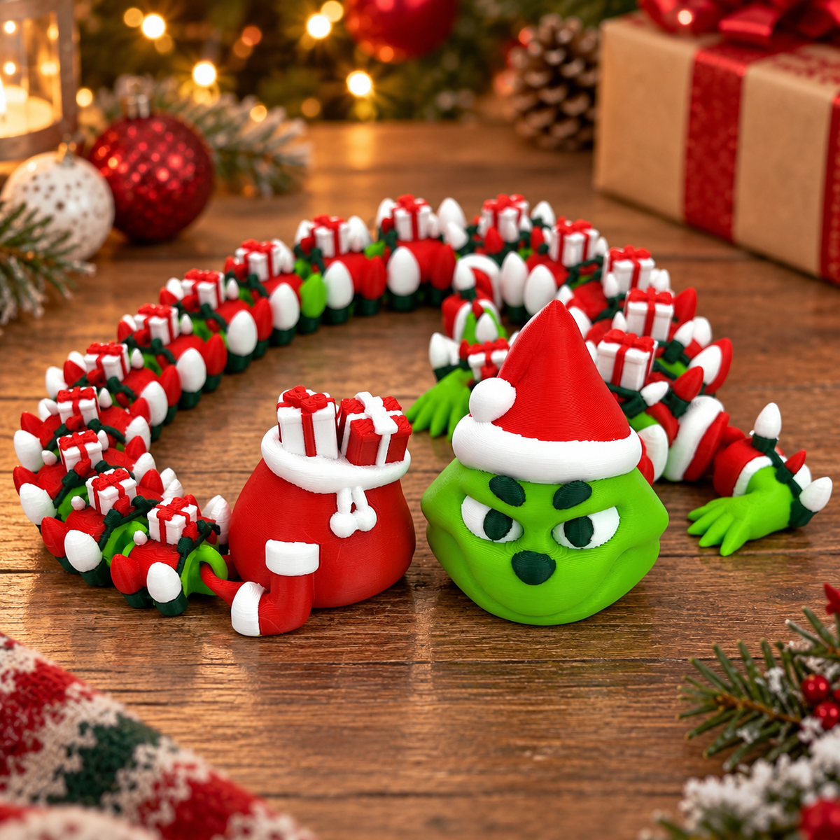 Christmas Grinch Grumpy Green Dragon 3D Printed Articulated