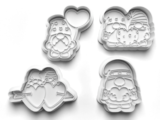 Cute Romantic Gnome Cookie Cutters - Gingerbread and Embosser Fondant Cutout