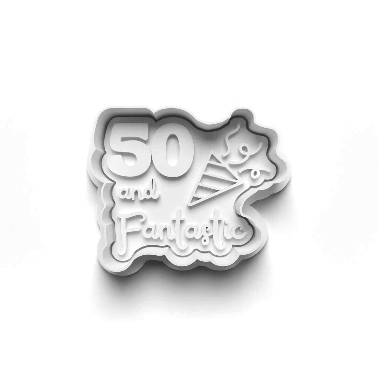 50th Birthday Cookie Cutter - 50 and Fantastic - Gingerbread and Embosser Fondant Cutout