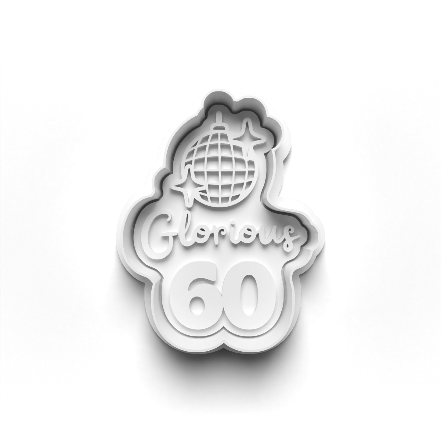 60th Birthday Cookie Cutter - Glorious 60 - Gingerbread and Embosser Fondant Cutout