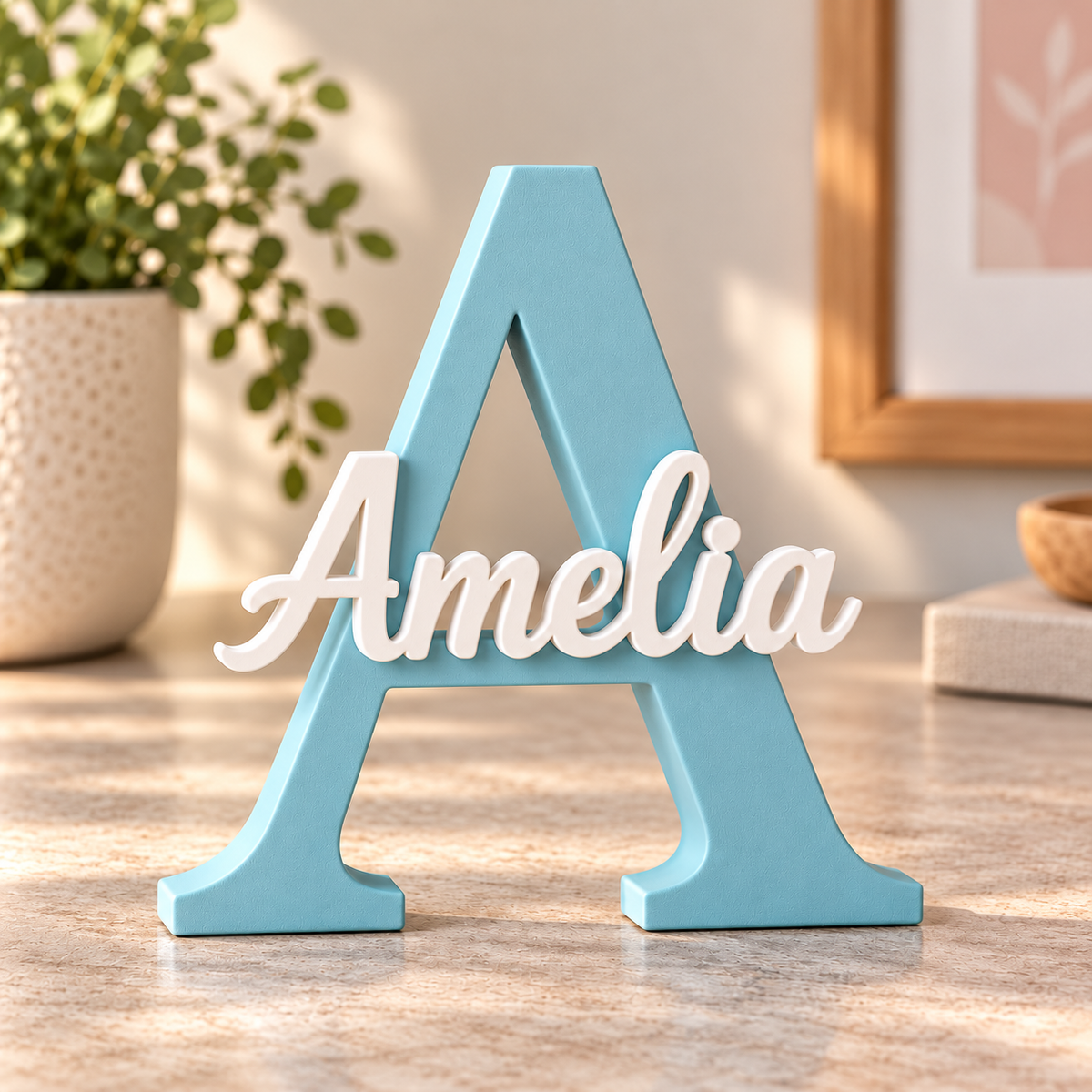 Personalised Name Initial Letter Sign 3D Printed Nursery Bedroom Desk Decor Gift