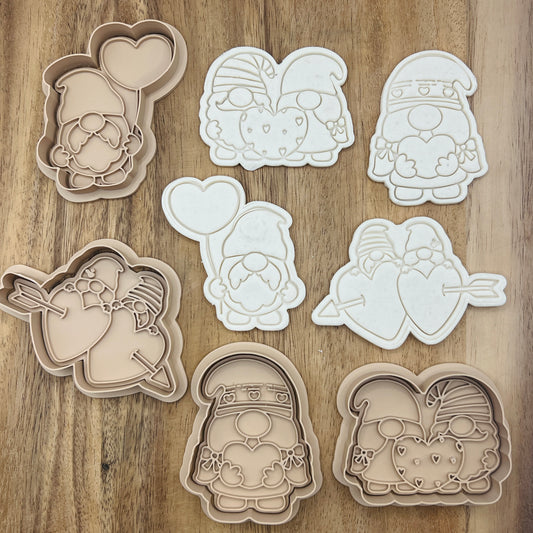 Cute Romantic Gnome Cookie Cutters - Gingerbread and Embosser Fondant Cutout