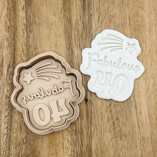 40th Birthday Cookie Cutter - 40 and Fabulous - Gingerbread and Embosser Fondant Cutout