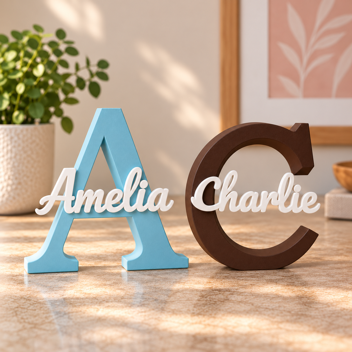 Personalised Name Initial Letter Sign 3D Printed Nursery Bedroom Desk Decor Gift