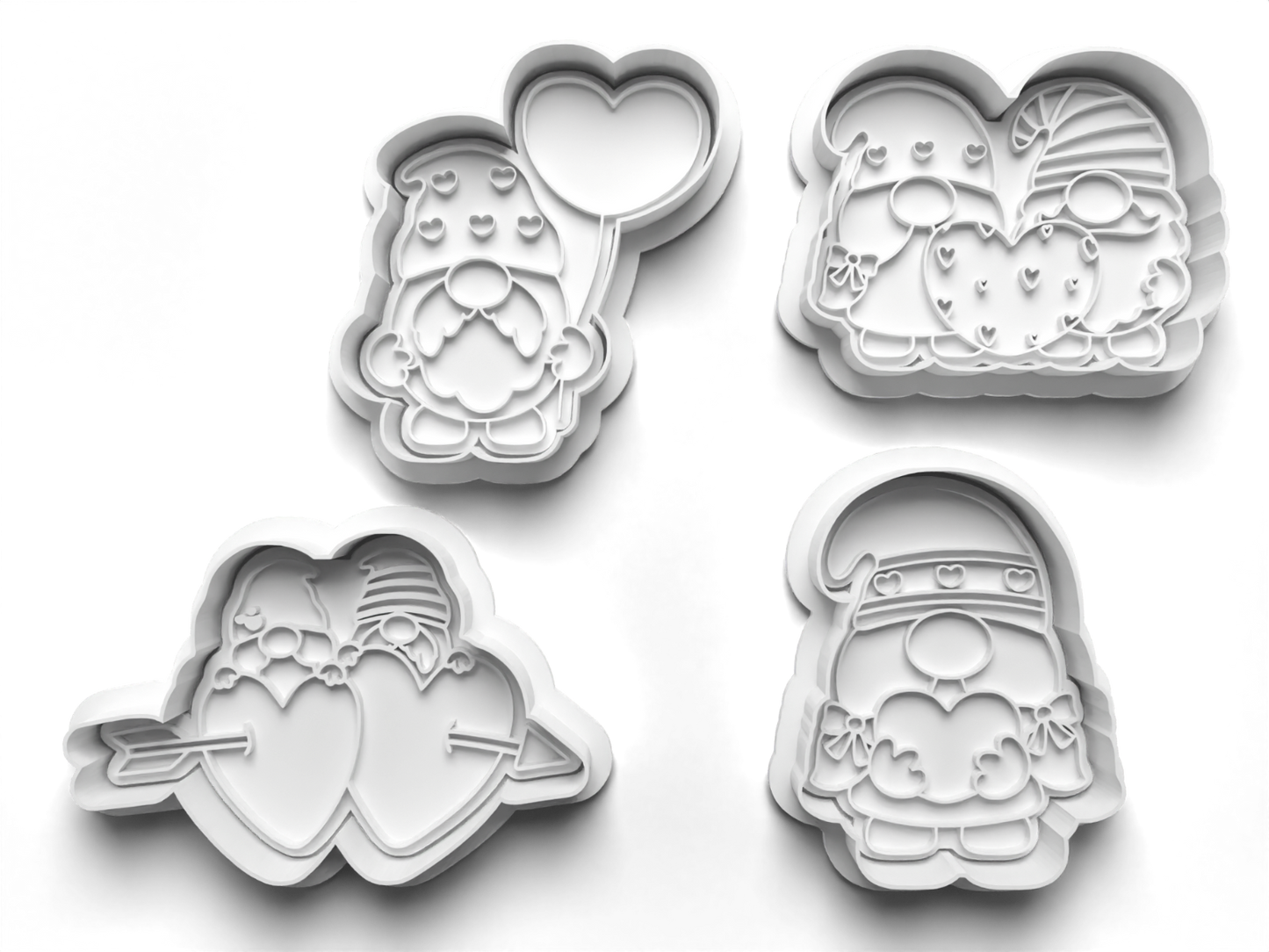 Cute Romantic Gnome Cookie Cutters - Gingerbread and Embosser Fondant Cutout